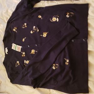 NWT LG Charter Club Navy Cardigan with Embroidered Flowers